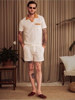 Dandy Del Mar The Cannes Waffle Knit Polo Shirt with Shorts Set- Large